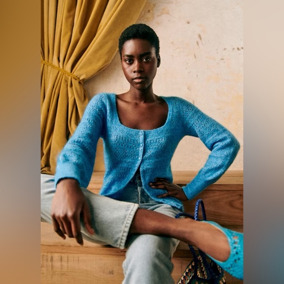 Sézane Esmée Cardigan Mohair Sweater Emerald Green XXS - Picture 6 of 10